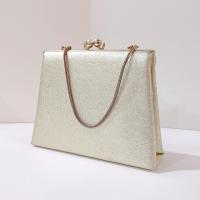 Vintage Bobbie Jerome Gold Metallic Evening Clutch Purse with Chain Handle and Pearl Clasp, 1950's-60's Formal Purse