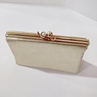 Vintage Bobbie Jerome Gold Metallic Evening Clutch Purse with Chain Handle and Pearl Clasp, 1950's-60's Formal Purse