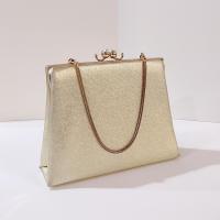 Vintage Bobbie Jerome Gold Metallic Evening Clutch Purse with Chain Handle and Pearl Clasp, 1950's-60's Formal Purse