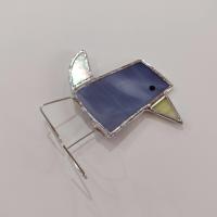 Stained Glass Standing Bird, Funky Glass Bird, Purple and Iridescent White Bird Suncatcher, Windowsill Sitter
