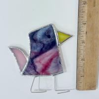 Stained Glass Standing Bird, Funky Glass Bird, Purple and Pink Bird Suncatcher, Windowsill Free Standing Bird