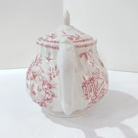 Vintage Queens Chelsea Toile Pink Transferware Ceramic Teapot with Pastoral Landscape Design
