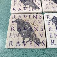 Vintage Baltimore Ravens Stone and Cork Coasters, Set of Four