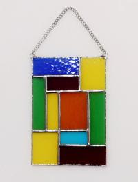 Rainbow Geometric Stained Glass Panel Suncatcher, Mondrian Stained Glass Art, Custom Colors Available