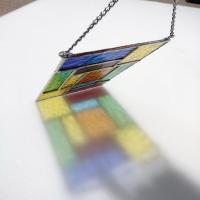 Rainbow Geometric Stained Glass Panel Suncatcher, Mondrian Stained Glass Art, Custom Colors Available