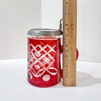 Vintage Czech Bohemian Ruby Red Flashed Cut to Clear Glass Beer Stein with Pewter Hinged Lid