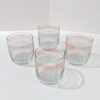 Vintage Anchor Hocking Rainbow Striped Lowball Rocks Juice Glasses, Set of 4