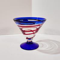 Vintage Hand Blown Kosta Boda Royal Caribbean Martini / Margarita Glass, Blue Red, and Clear Swirled Glass