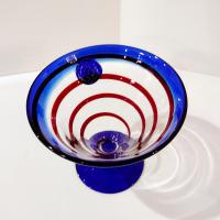 Vintage Hand Blown Kosta Boda Royal Caribbean Martini / Margarita Glass, Blue Red, and Clear Swirled Glass