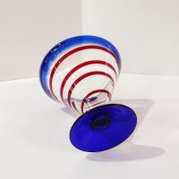 Vintage Hand Blown Kosta Boda Royal Caribbean Martini / Margarita Glass, Blue Red, and Clear Swirled Glass
