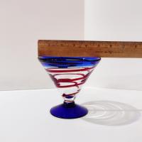 Vintage Hand Blown Kosta Boda Royal Caribbean Martini / Margarita Glass, Blue Red, and Clear Swirled Glass