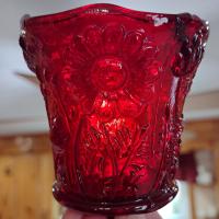 Vintage Home Interiors Ruby Red Daisy Votive Cup Sconce Candle Holder, Homeco Glass Flower Pegged Votive Cup