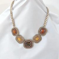 Vintage Erica Lyons Amber Brown Rhinestone and Cabochon Statement Necklace with Gold Tone Curb Chain