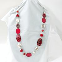 Vintage Red Leopard Print and Silver Beaded 30" Adjustable Necklace, Animal Print Jewelry