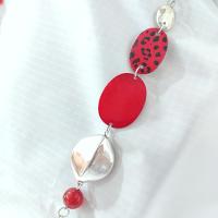 Vintage Red Leopard Print and Silver Beaded 30" Adjustable Necklace, Animal Print Jewelry
