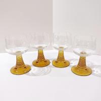 Vintage Amber Roemer Crystal Wine Glasses with Etched Grapevine Design, Set of 4,  Schott-Zwiesel Beehive German Roemer Coupe Wine Glass