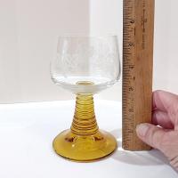 Vintage Amber Roemer Crystal Wine Glasses with Etched Grapevine Design, Set of 4,  Schott-Zwiesel Beehive German Roemer Coupe Wine Glass