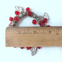 Vintage Red Hat Society Enamel and Rhinestone Elastic Charm Bracelet