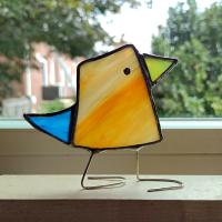 Stained Glass Standing Bird, Funky Orange and Blue Glass Bird Suncatcher, Bird Lover Gift