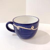 Vintage Blue Nautical Rope Boat Captain Sailor Ceramic Coffee Tea Oversized Mug, KIG Brushes Hand Painted Mug
