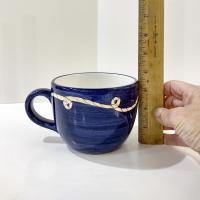 Vintage Blue Nautical Rope Boat Captain Sailor Ceramic Coffee Tea Oversized Mug, KIG Brushes Hand Painted Mug