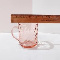 Vintage Arcoroc France Rosaline Pink Swirl Optic Glass Mugs, Set of Three