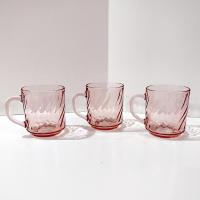 Vintage Arcoroc France Rosaline Pink Swirl Optic Glass Mugs, Set of Three