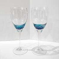 Vintage Roscher Teal Blue Bubble Wine Glasses, Set of Two