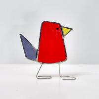 Stained Glass Standing Bird, Funky Glass Bird, Red and Purple Bird Suncatcher, Windowsill Free Standing Bird