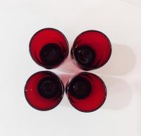 Vintage Anchor Hocking Footed Baltic Ruby Red 12 Ounce Water Goblets, Tumbler Glasses, Set of Four