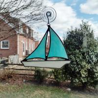 Stained Glass Sailboat Suncatcher, Custom Colors Available 