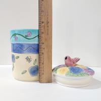 Vintage Sango Birds and the Bees Ceramic Canister, Pink Bird Lid