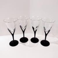 Vintage Sasaki Crystal Wine Glasses, Set of Four, Capistrano Black