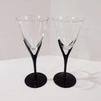 Vintage Sasaki Crystal Wine Glasses, Set of Two, Capistrano Black
