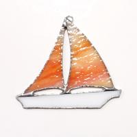 Stained Glass Sailboat Suncatcher, Orange and White Boat Ornament