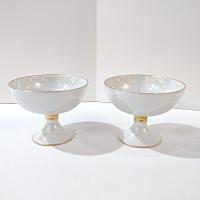 Antique H & C Schlaggenwald Czechoslovakia Rainbow Iridescent Lusterware Low Sherbet Dessert Fruit Cups, Set of 2, Vintage Lustreware Bowls