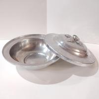 Vintage Hammered Aluminum Covered Serving Dish Bowl, Hand Wrought Silverlook 557