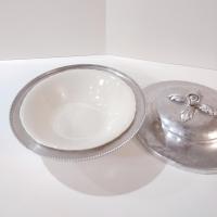 Vintage Hammered Aluminum Covered Serving Dish Bowl, Hand Wrought Silverlook 557