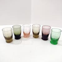 Wooden Shot Glass Holder Server with Six Etched Multi Colored Shot Glasses