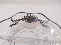 Vintage Divided Dish with Silver Overlay, Silver City Blossom Time Pattern Fostoria Divided Bowl