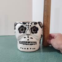White and Black Skull Planter, Halloween Decor, Skull Candy Holder