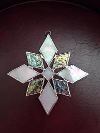 Iridescent White and Clear Stained Glass Snowflake Suncatcher, Christmas Ornament, Snowflake Ice Crystal Ornament, Winter Window Decoration