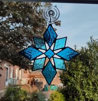 Blue Stained Glass Snowflake Suncatcher, Custom Colors Available