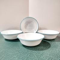 Corelle South Beach Cereal Salad Bowls, Set of Four, White Bowls with Turquoise Teal Blue Rims