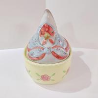 Vintage Fitz and Floyd Nesting Hen Oval Soup Tureen with Ladle 3 Piece Set, Large Chicken Soup Covered Ceramic Serving Bowl