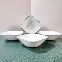 Corelle South Beach Raindrops Square Cereal Salad Bowls, Set of Four, White Bowls with Turquoise Teal Blue Rims
