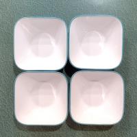 Corelle South Beach Raindrops Square Cereal Salad Bowls, Set of Four, White Bowls with Turquoise Teal Blue Rims