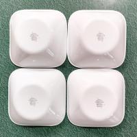 Corelle South Beach Raindrops Square Cereal Salad Bowls, Set of Four, White Bowls with Turquoise Teal Blue Rims