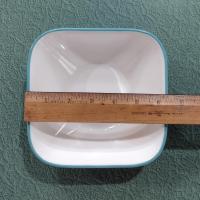 Corelle South Beach Raindrops Square Cereal Salad Bowls, Set of Four, White Bowls with Turquoise Teal Blue Rims