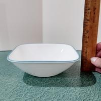 Corelle South Beach Raindrops Square Cereal Salad Bowls, Set of Four, White Bowls with Turquoise Teal Blue Rims